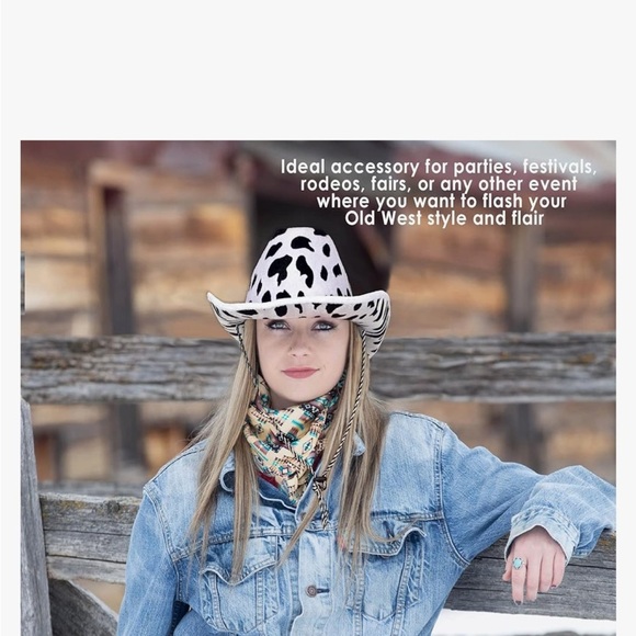 Black and White Wide-Brimmed Cowboy Hat with Spotted Pattern - Picture 4 of 5